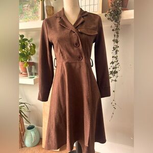 1970s Style Retro Brown Shirtwaist Dress